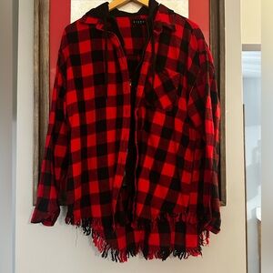 Buffalo Plaid Hooded Shacket - Red & Black